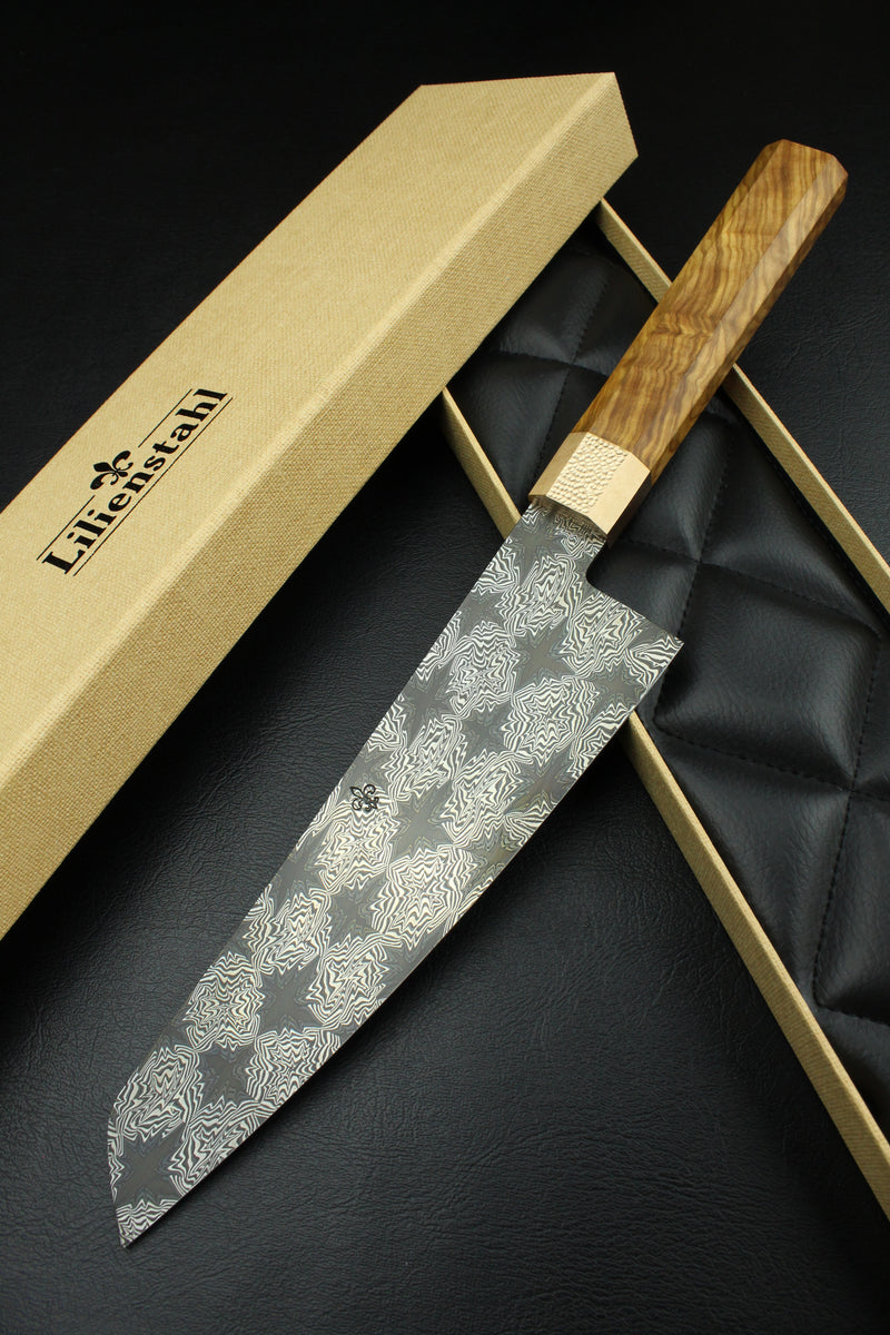 S-Damast Black Star Olive Santoku