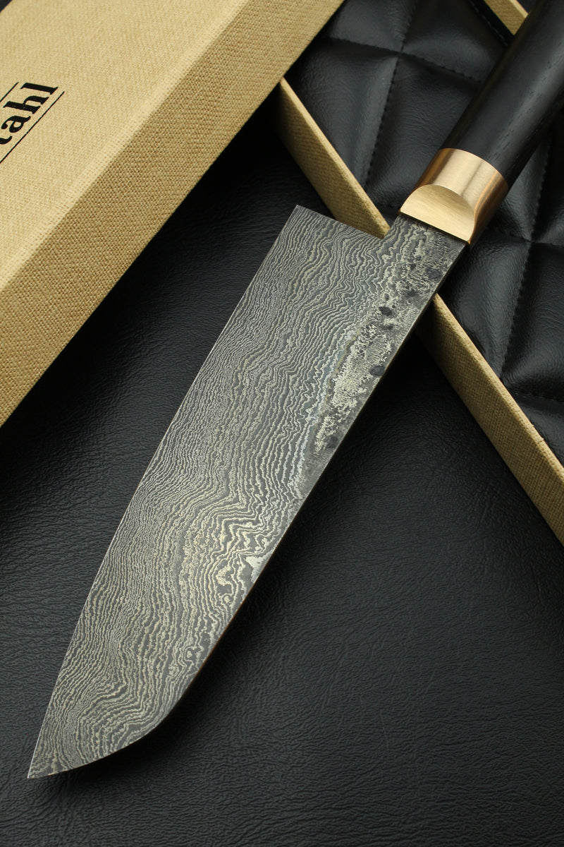 Damascus Santoku 500L Black Ebony Oval