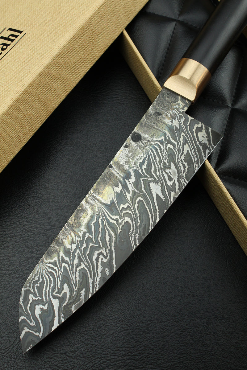 Damascus Santoku Zebra Black Ebony Oval