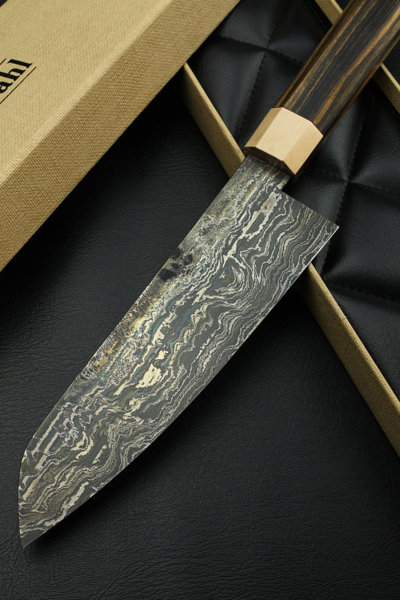 Damascus Santoku HK Black Ebony Octagonal