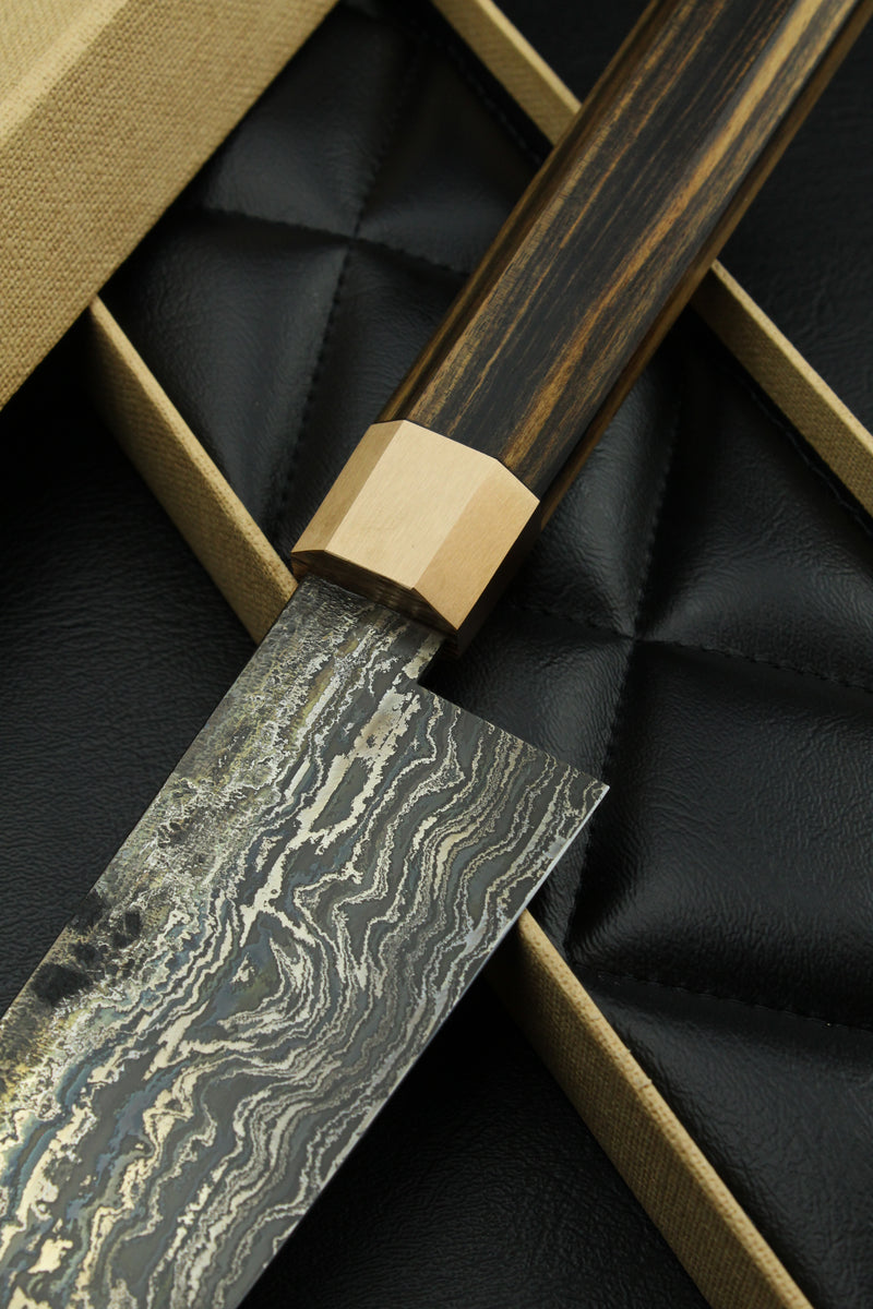 Damascus Santoku HK Black Ebony Octagonal