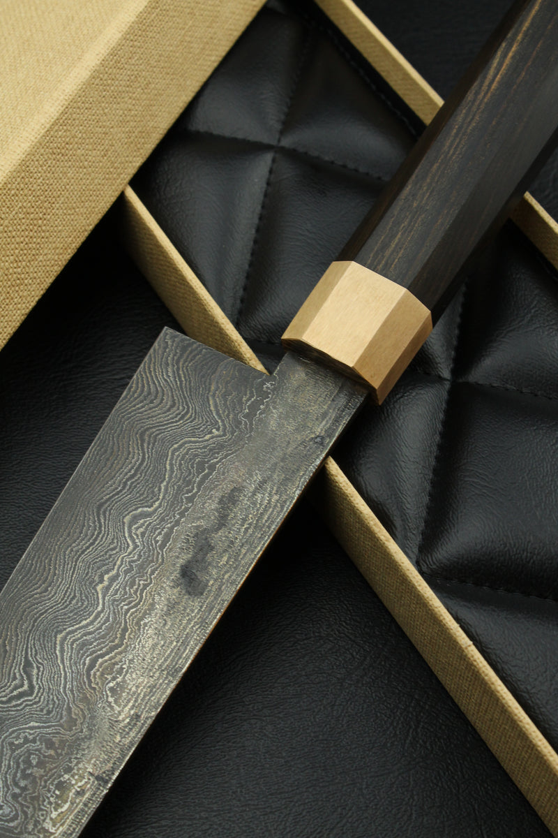 Damascus Santoku 320L Black Ebony Octagonal