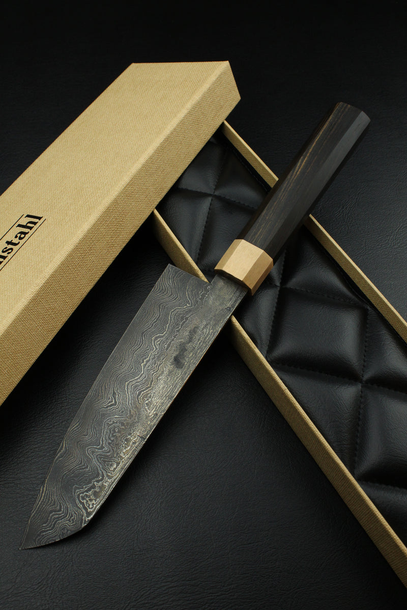 Damascus Santoku 320L Black Ebony Octagonal