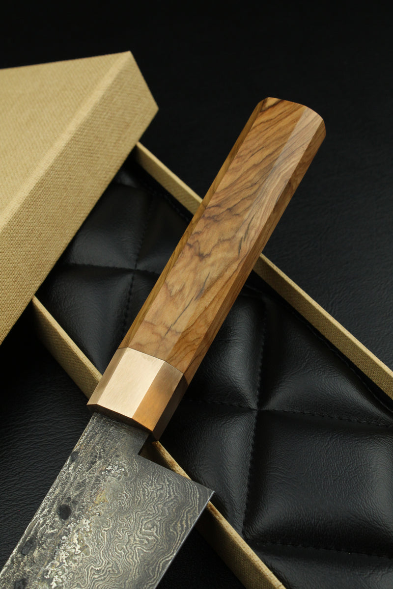 Damascus Santoku 320L Olive Octagonal